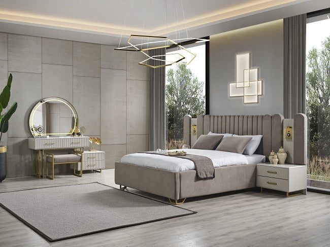 GOLD LINE KING BEDROOM WITHOUT WARDROBE – Qortuba furniture قرطبة للأثاث
