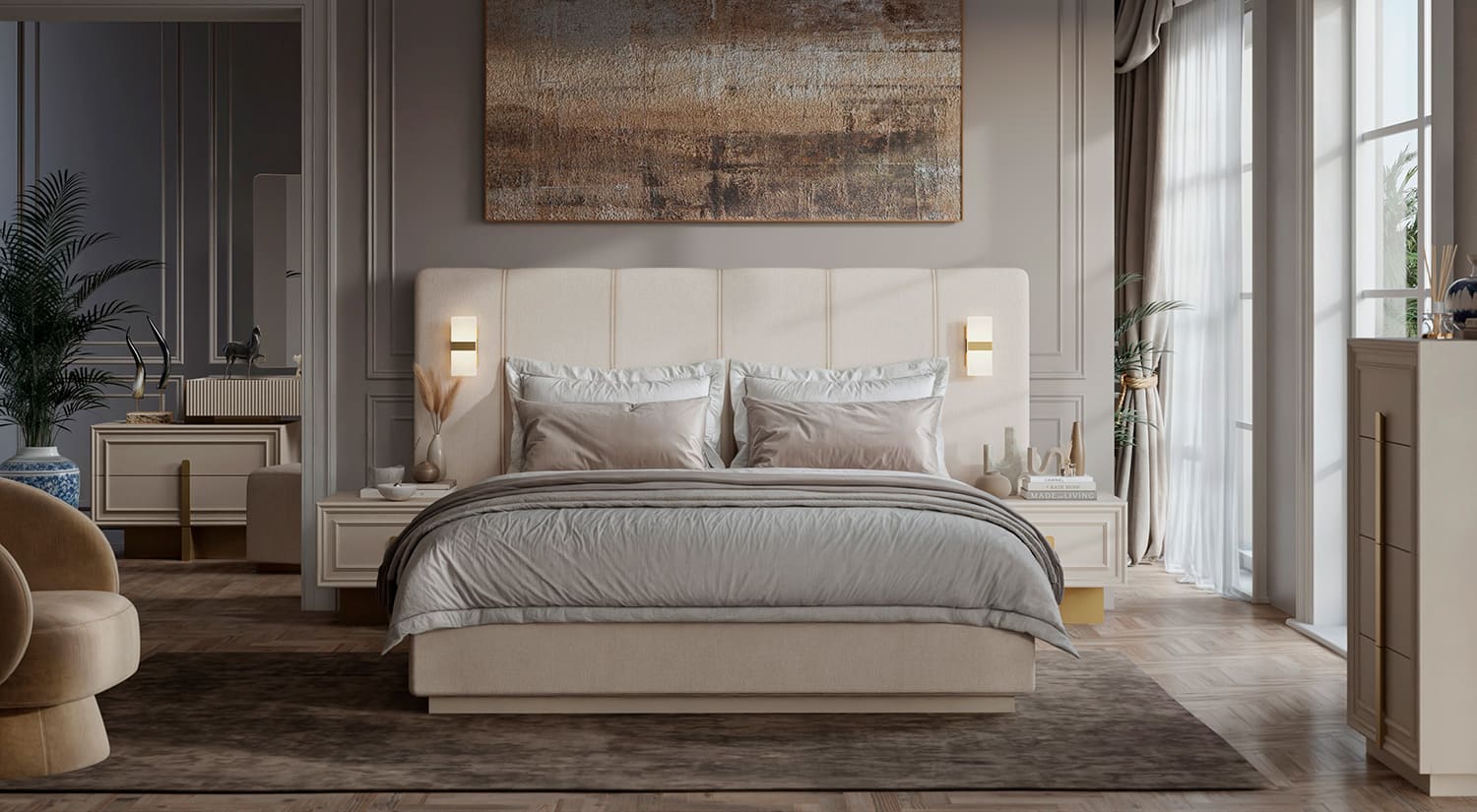 ASIA KING BEDROOM WITHOUT WARDROBE – Qortuba furniture قرطبة للأثاث