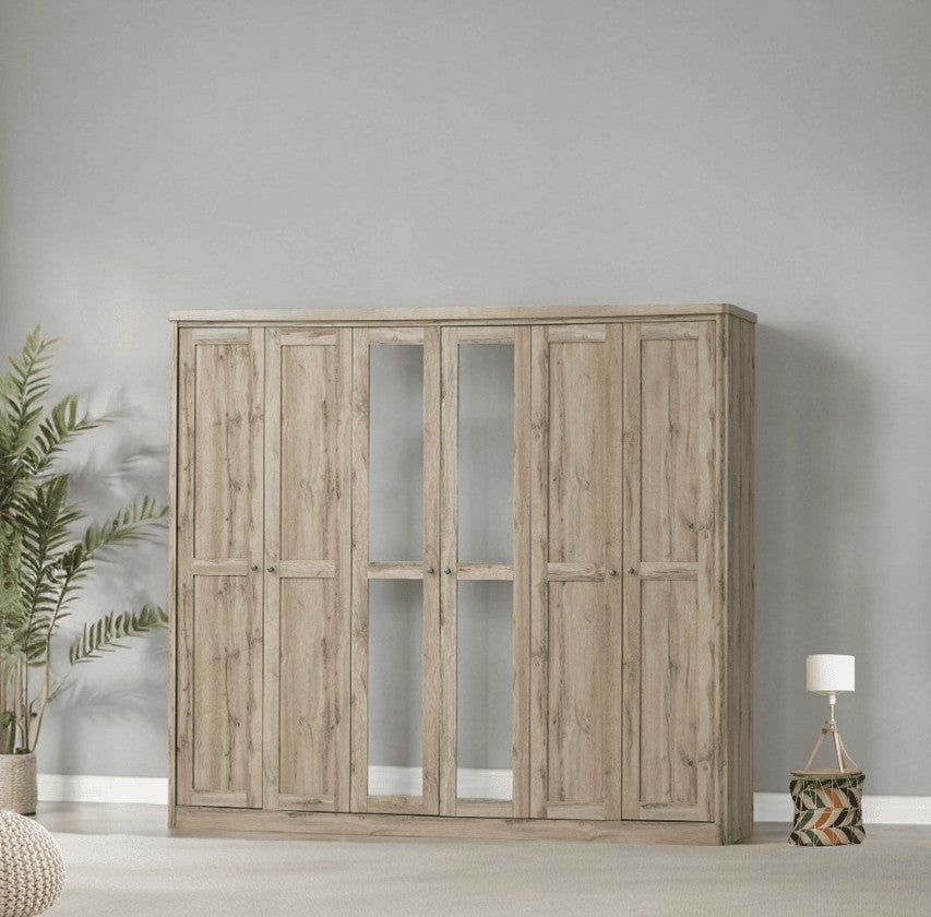 COLTON 6 DOORS WARDROBE WITH 2 MIRROR – Qortuba furniture قرطبة للأثاث