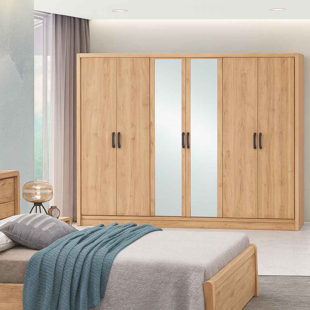 CORTINA 6 DOORS WARDROBE WITH 2 MIRROR – Qortuba furniture قرطبة للأثاث