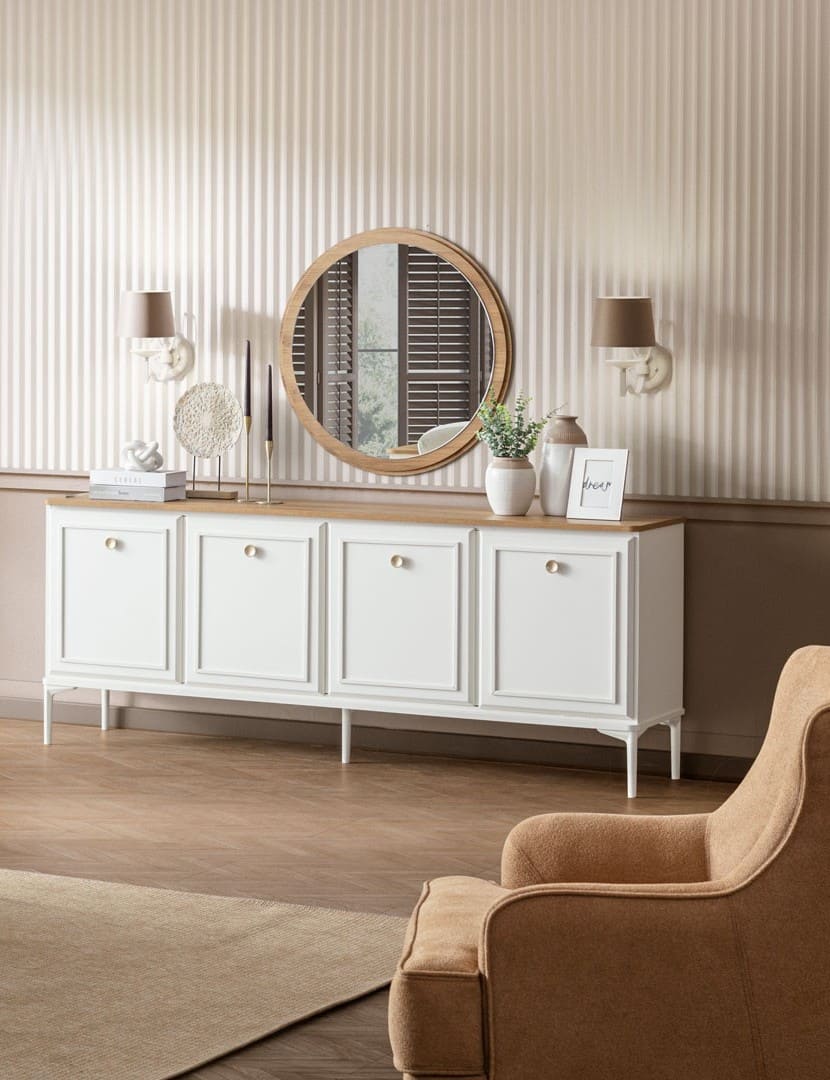 قاعدة بوفيه مع مراية مودرن كانتري – Qortuba furniture قرطبة للأثاث