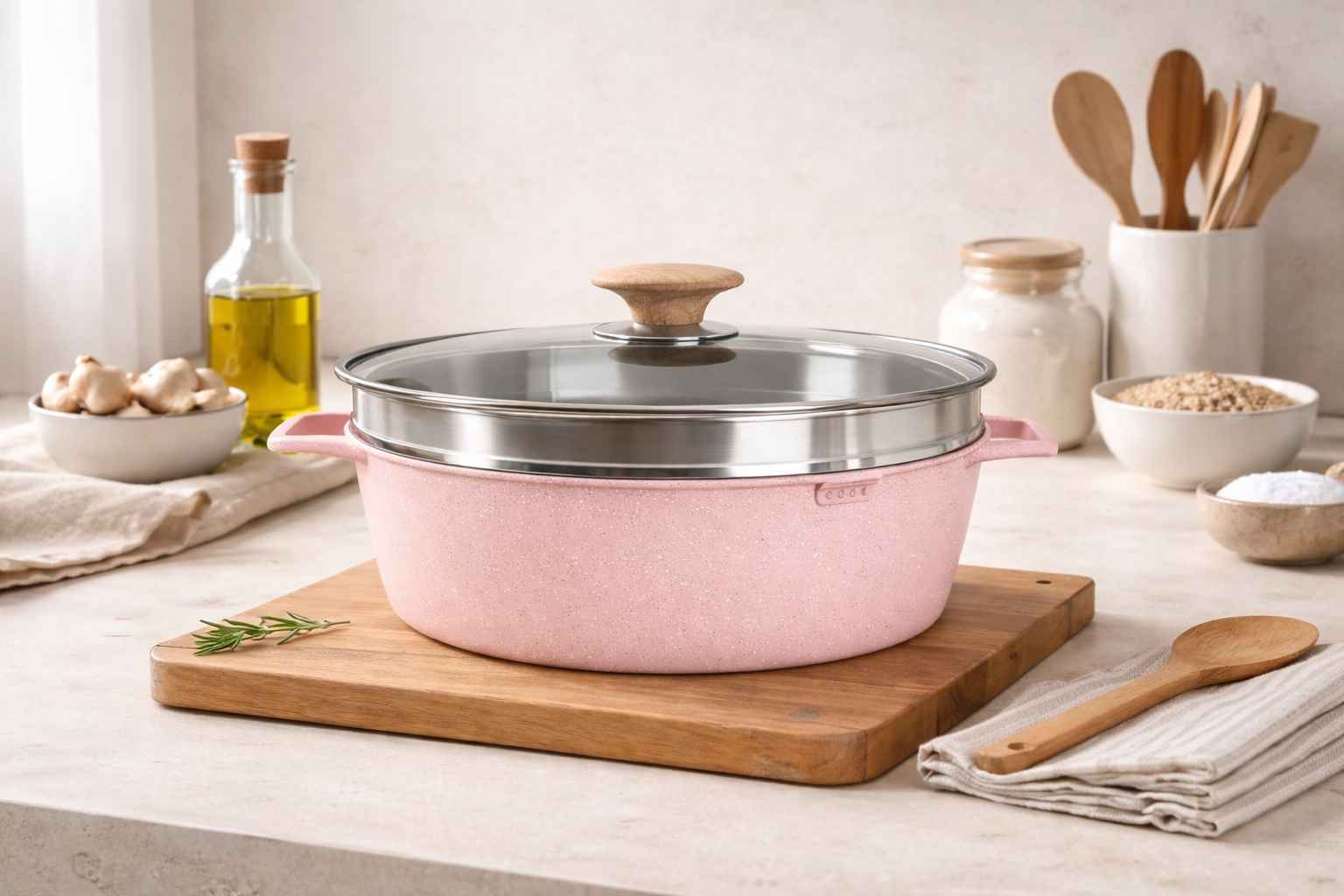 قدر طهي بخار 24سم مع غطاء جي ام سي